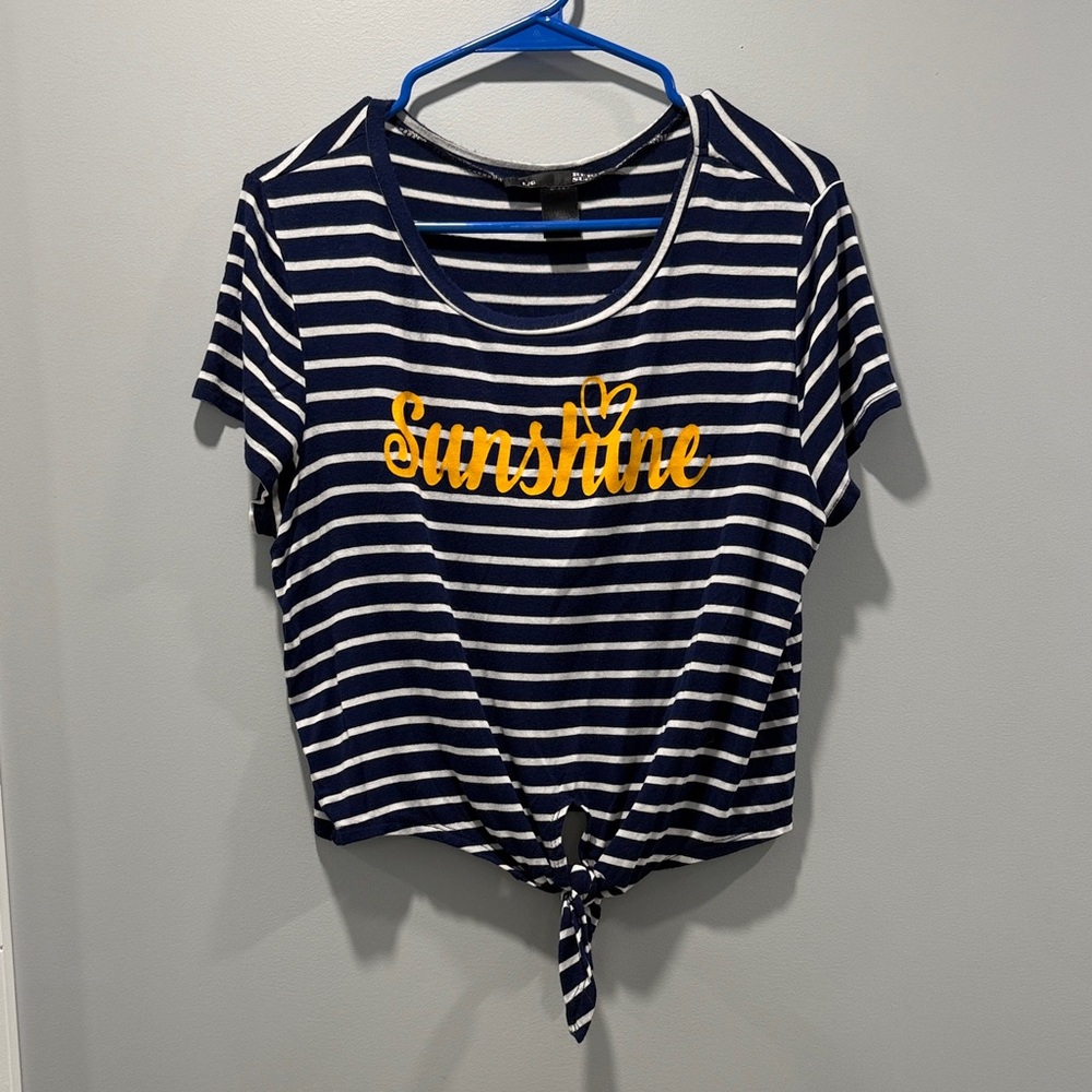 Rebel Sugar Navy and White Striped Tee with Yellow 'Sunshine' Print